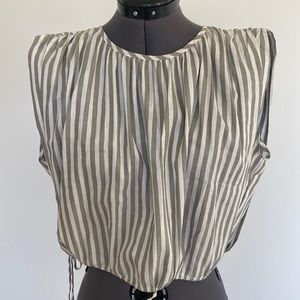 SBJ Austin Rose cotton top in gray/sage and white stripe